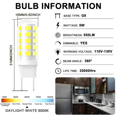 Vitunov G8 LED, color 6000K de día que realza colores de los alimentos