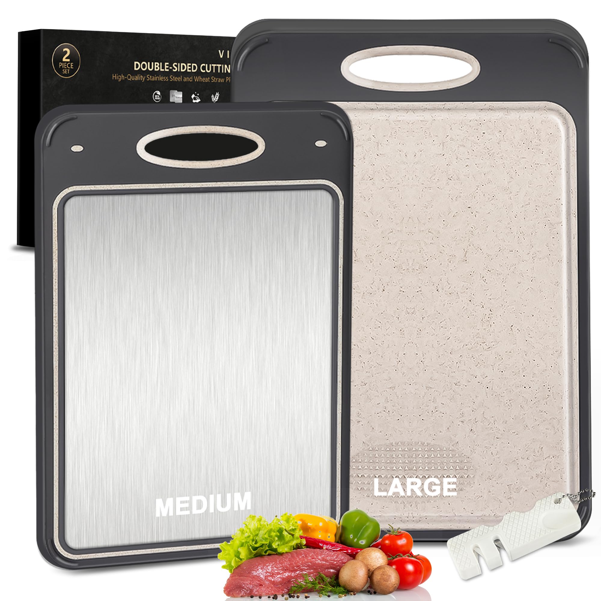Tabla Vivaive doble cara en acero inoxidable para carnes.
