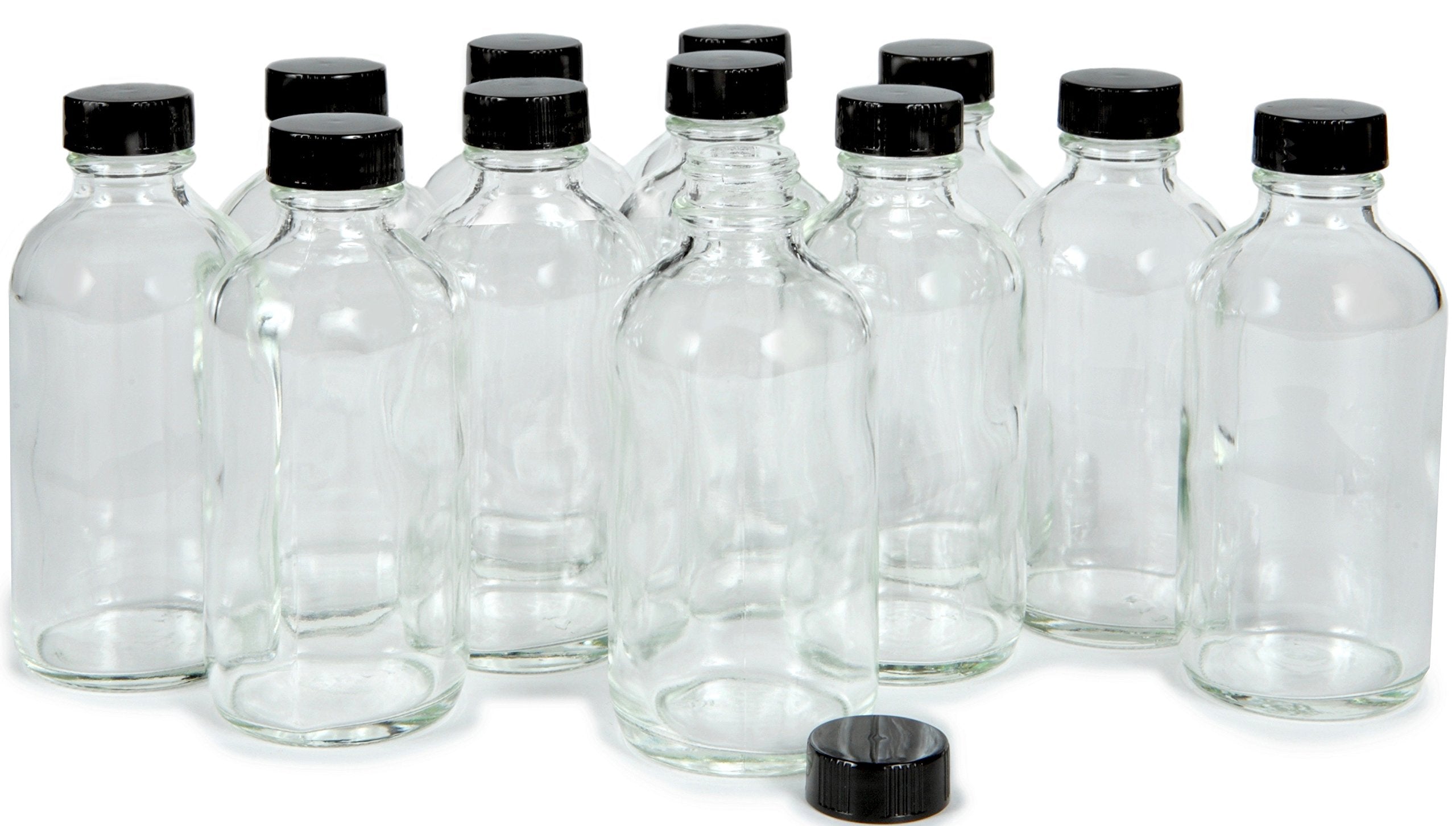 Vivaplex: botella de vidrio claro de 4 oz con tapa negra para aceites esenciales.