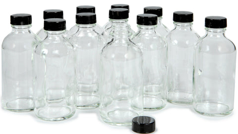 Vivaplex: botella de vidrio claro de 4 oz con tapa negra para aceites esenciales.