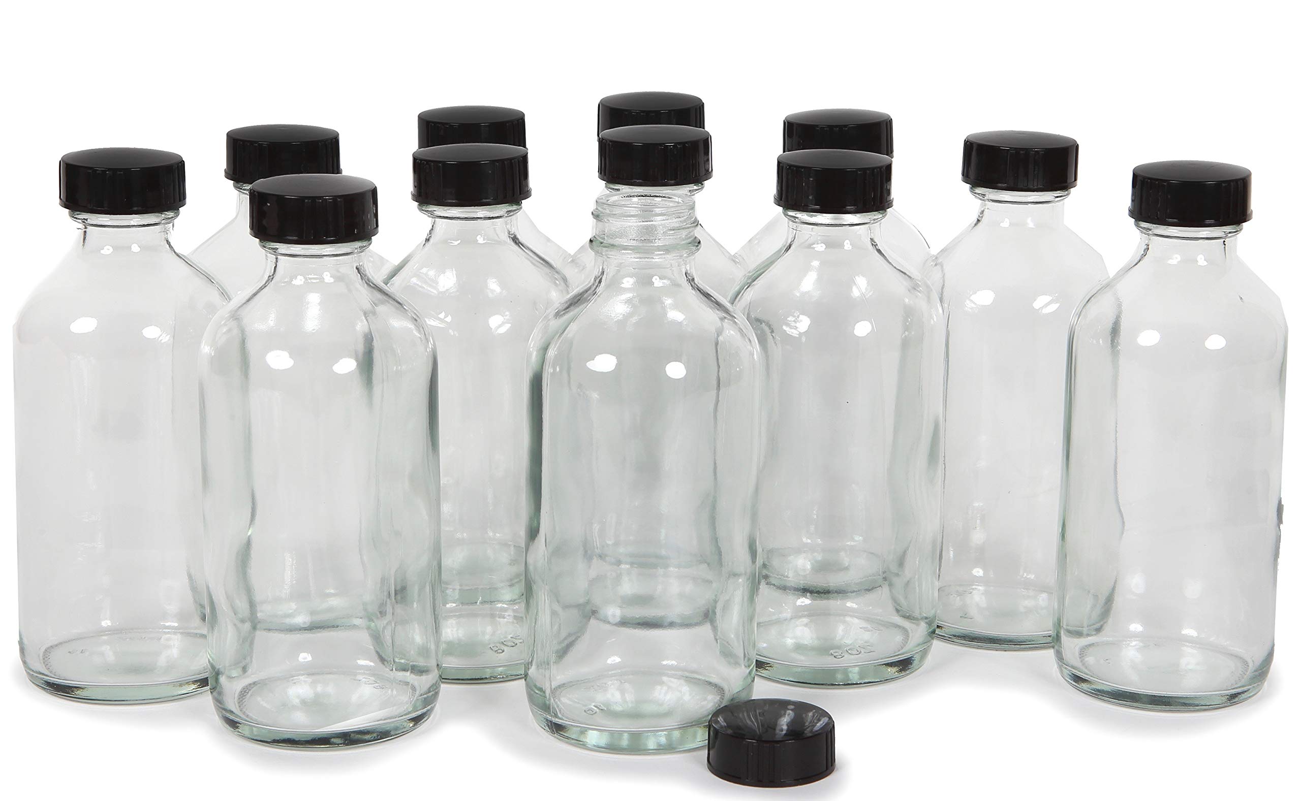 Vivaplex botellas cristal 8oz con tapas negras, ideales para aceites esenciales.