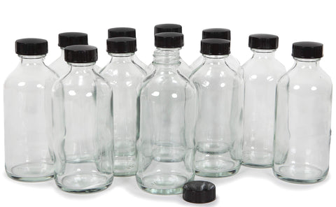 Vivaplex botellas cristal 8oz con tapas negras, ideales para aceites esenciales.