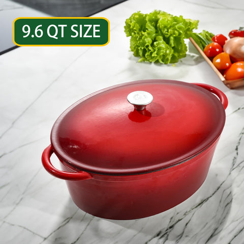 Vivicreate Olla esmaltada 9.6qt, color rojo degradado que añade estilo a la cocina.
