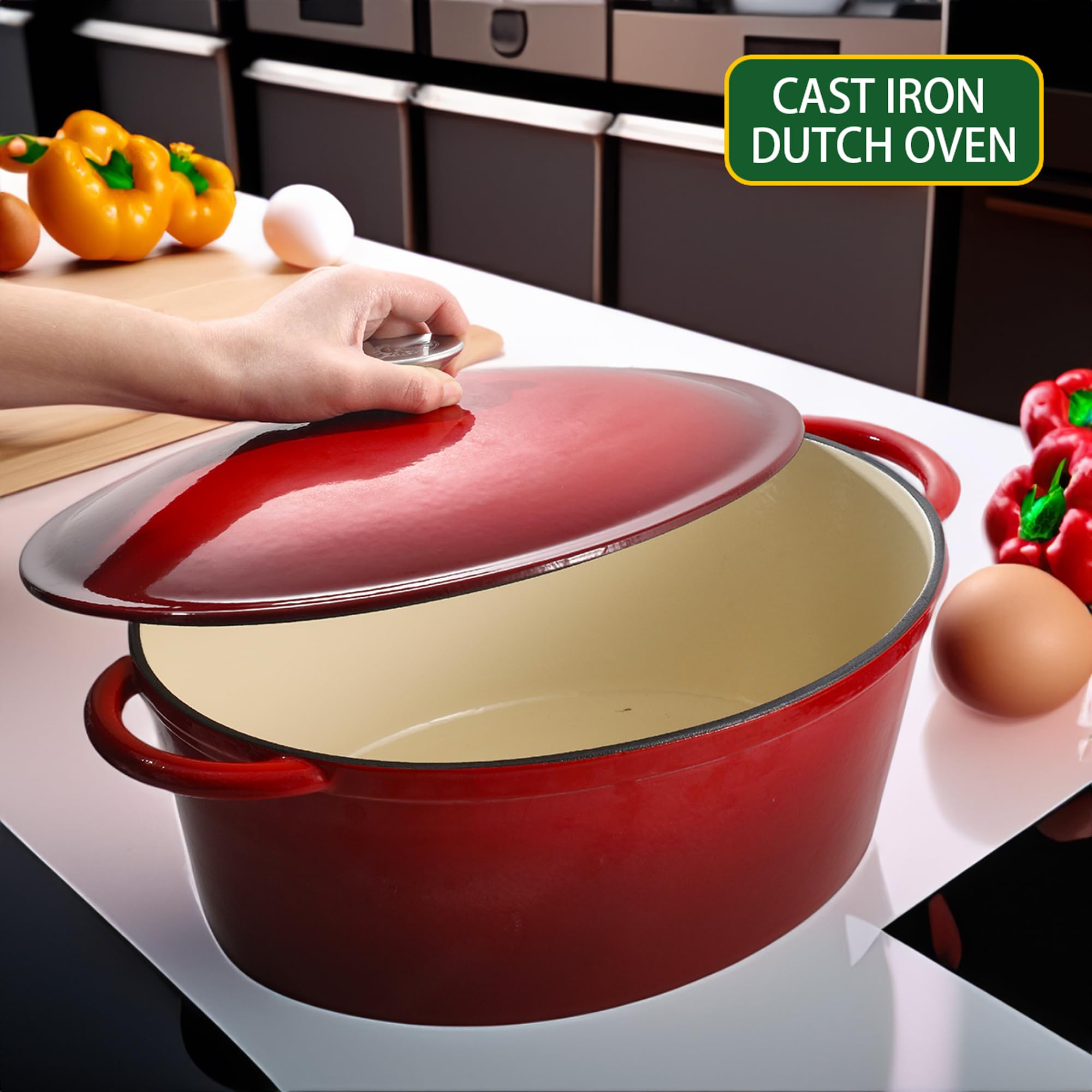 Vivicreate Olla esmaltada 9.6qt, asa ergonómica para agarre cómodo.