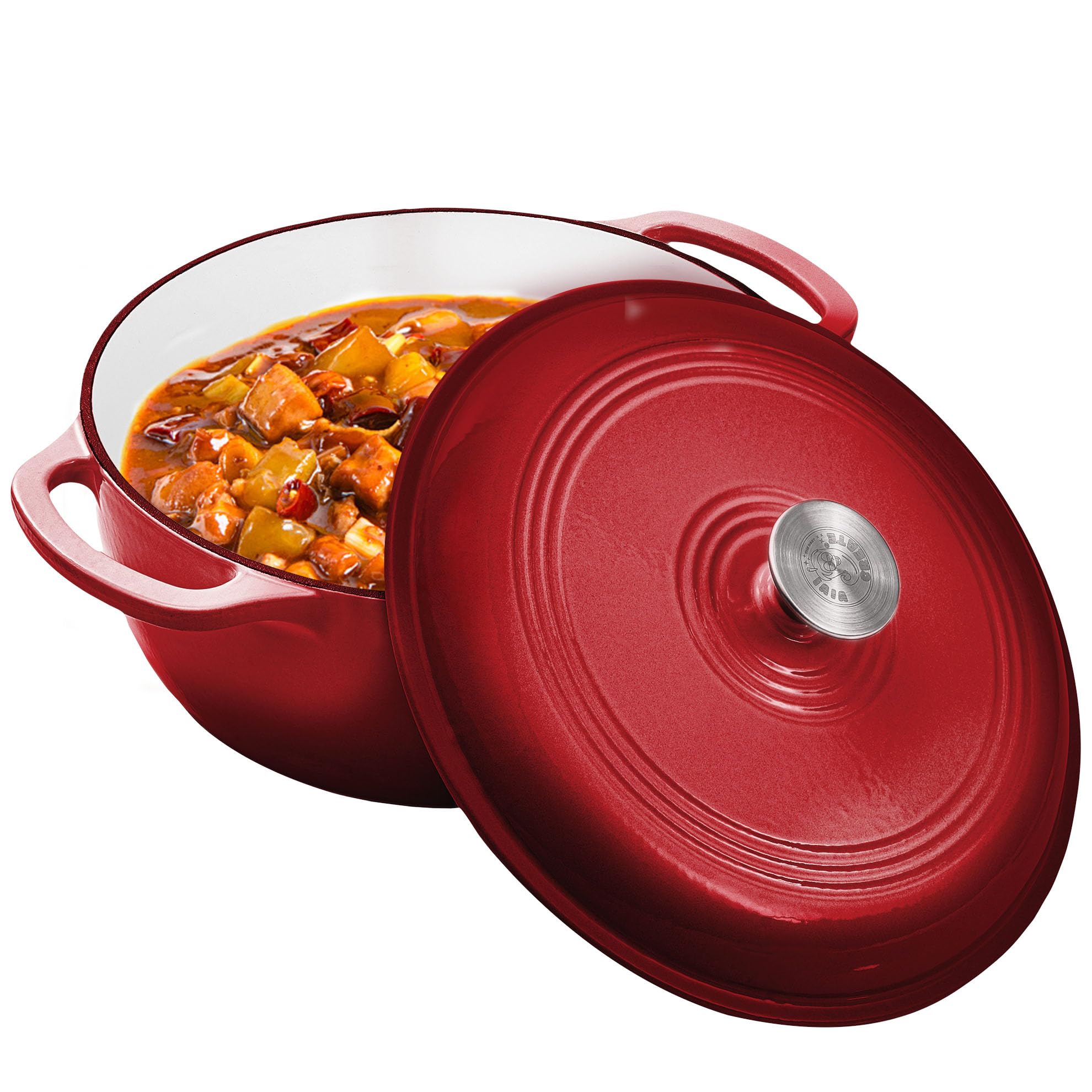 Olla Vivicreate 6qt esmaltada en rojo con tapa para cocción uniforme.