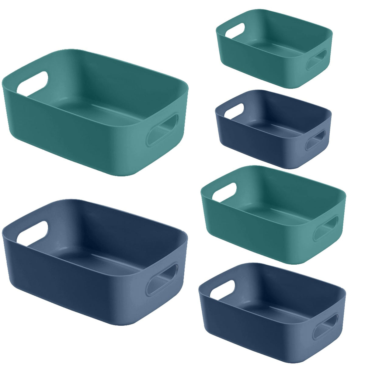 Bandejas Vivikivi de tres tamaños en azul y verde para despensa.