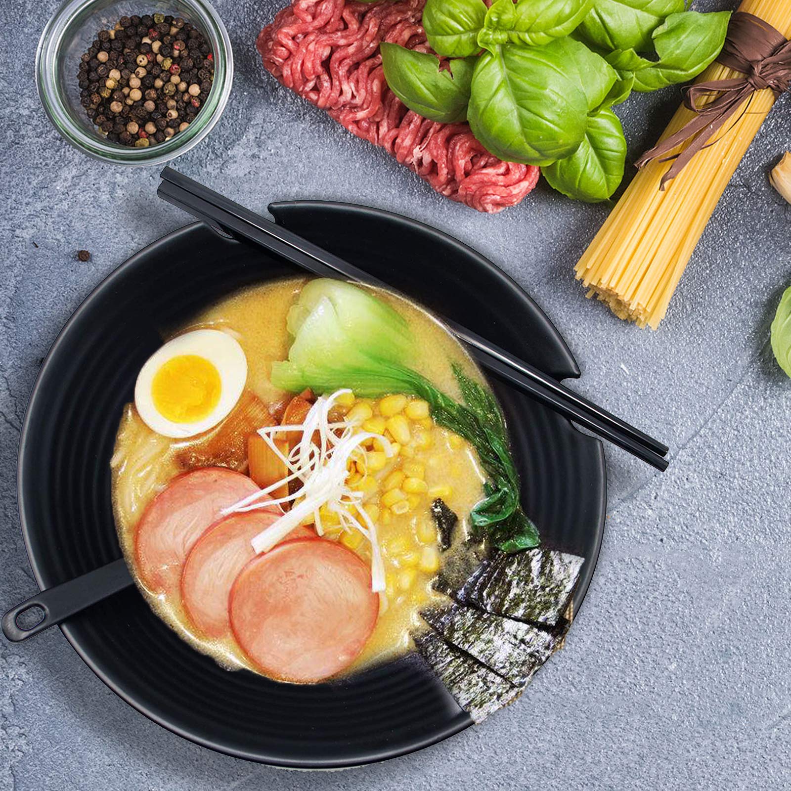 Vivimee platillo para ramen, negro mate, complemento funcional para la mesa.