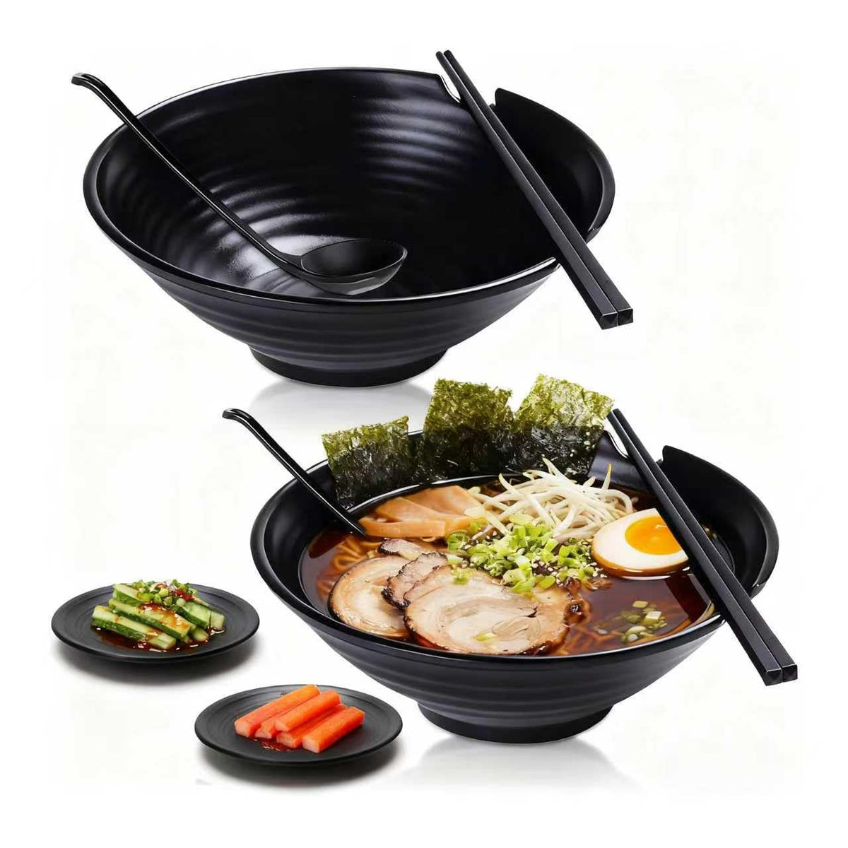 Vivimee tazón ramen japonés estilo 37 onzas, negro mate, ideal para sopas.