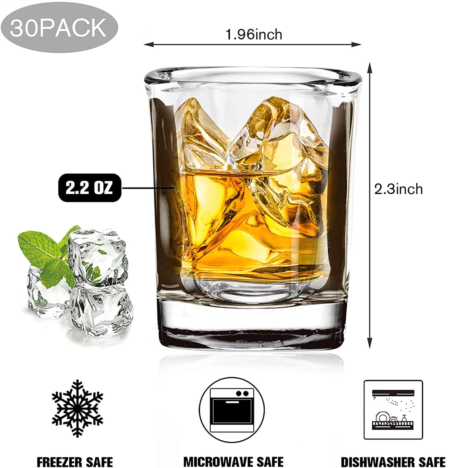 Vivimee vasos cuadrados 2.2 oz con base gruesa para equilibrio seguro