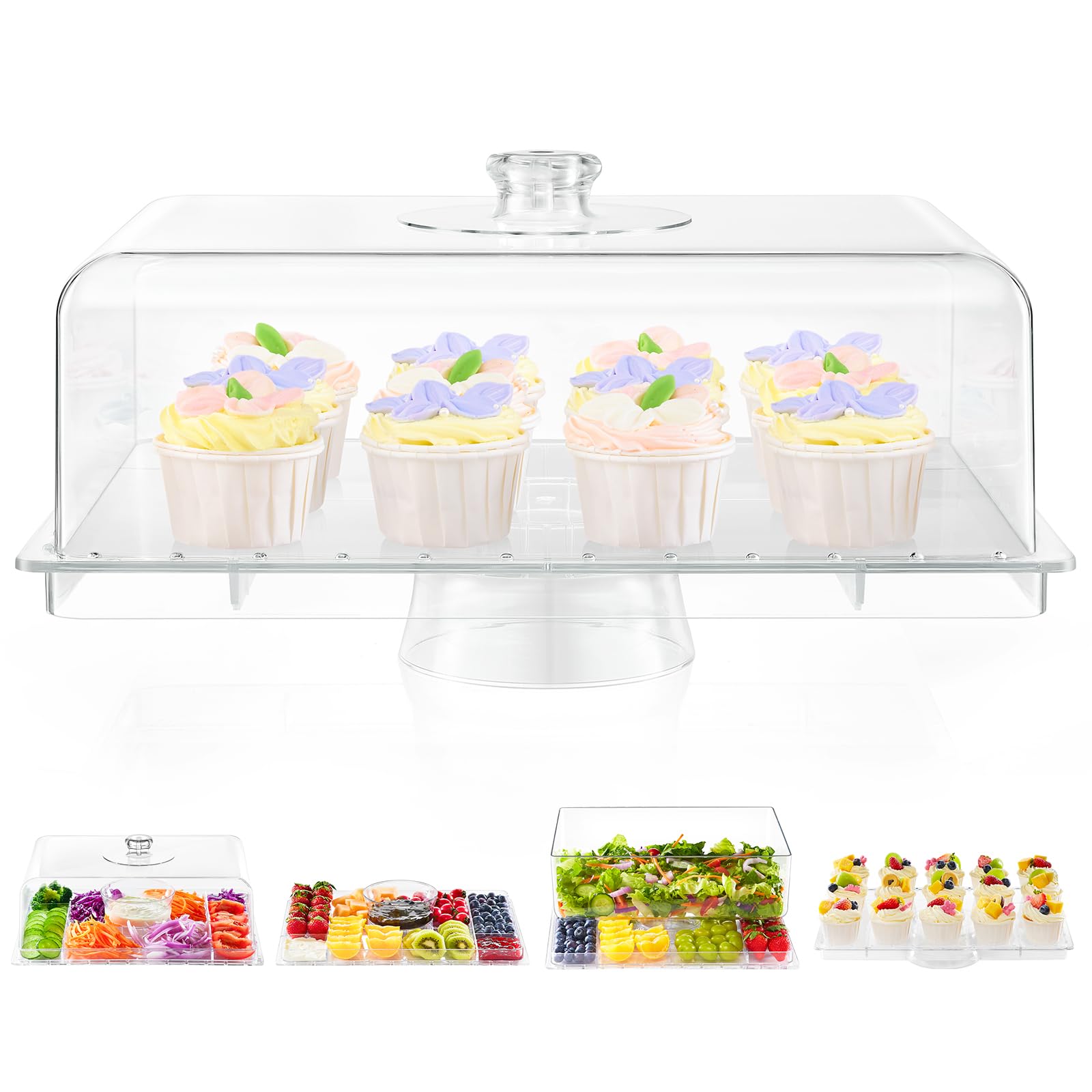 VIVIRBIEN-soporte-pasteles-acrílico-rectangular-17-tapa para exhibir postres con claridad.
