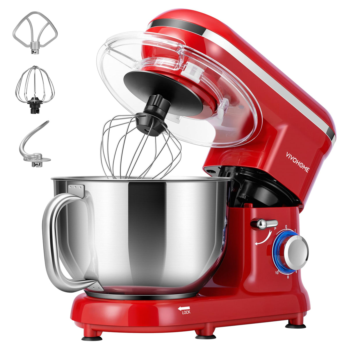 VIVOHOME batidora de pie roja con 660W para masas y mezclas intensas