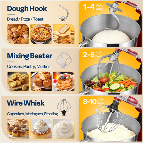 VIVOHOME batidora de pie con gancho para masa para pan casero