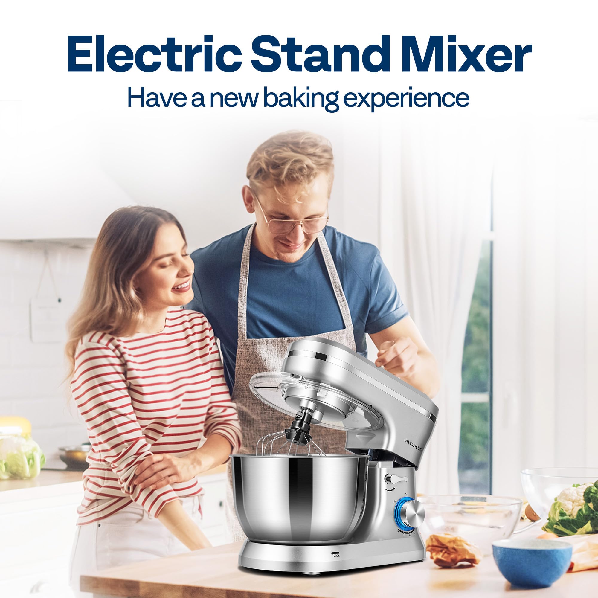 VIVOHOME batidora de pie con motor de 380W para masas potentes
