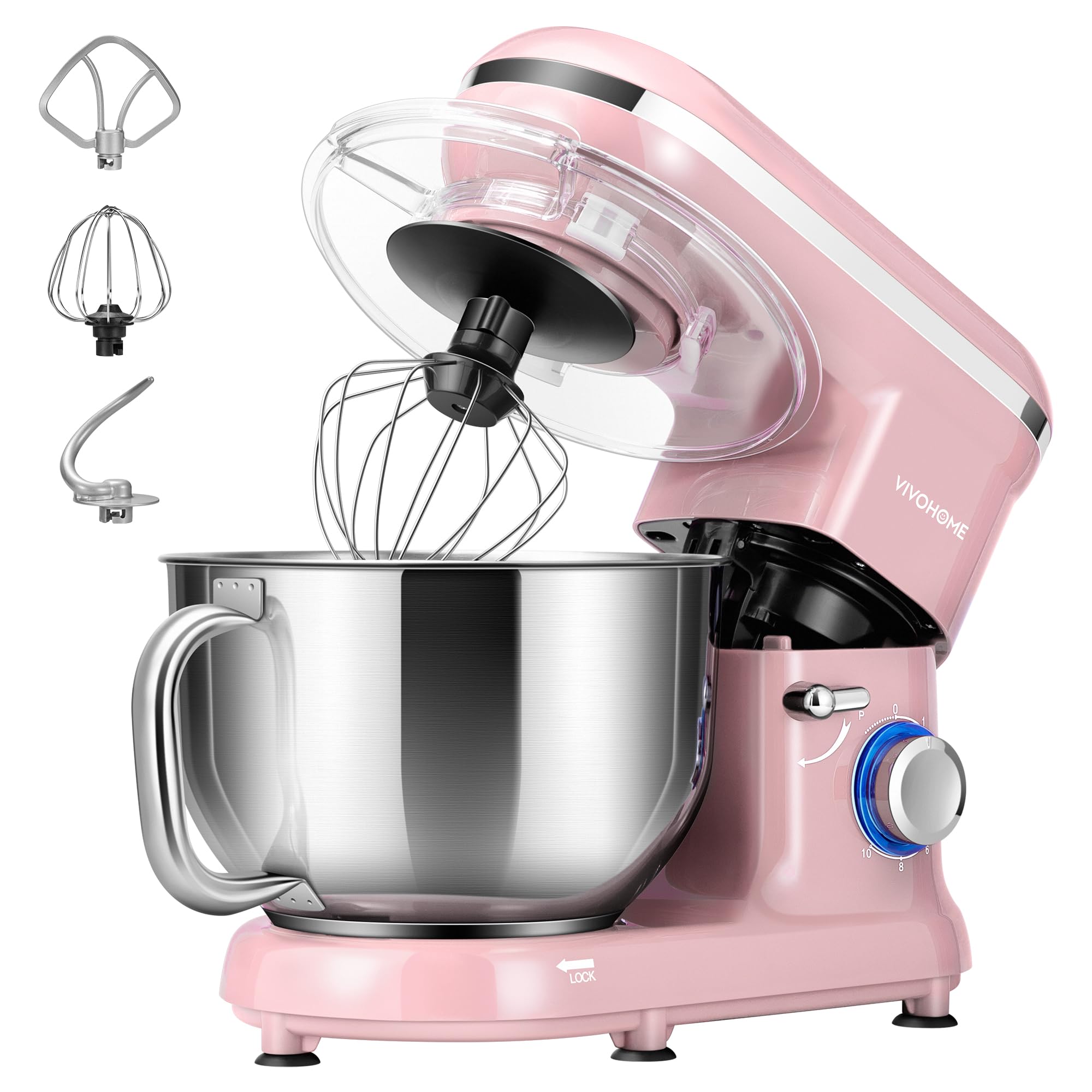 Batidora de pie VIVOHOME rosa con tazón de 6 qt para masas grandes.