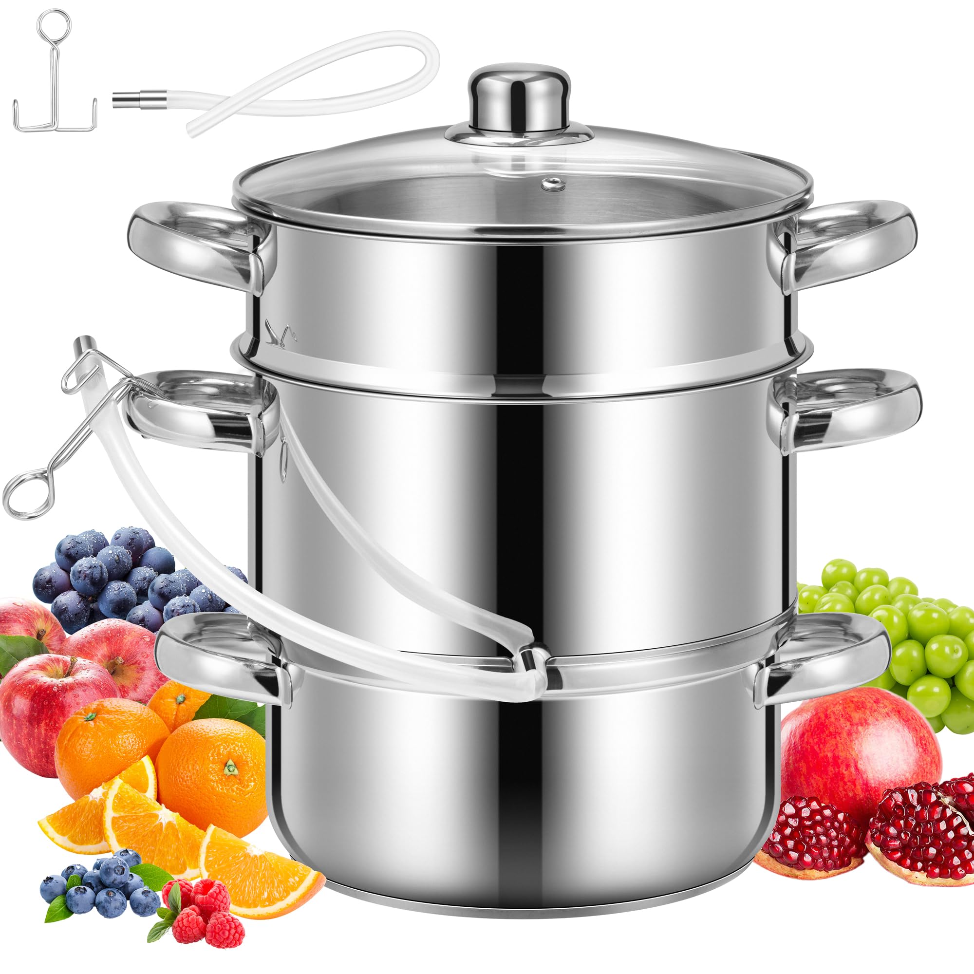 VIVOHOME Exprimidor al vapor de acero inoxidable con tapa de vidrio para jugos naturales