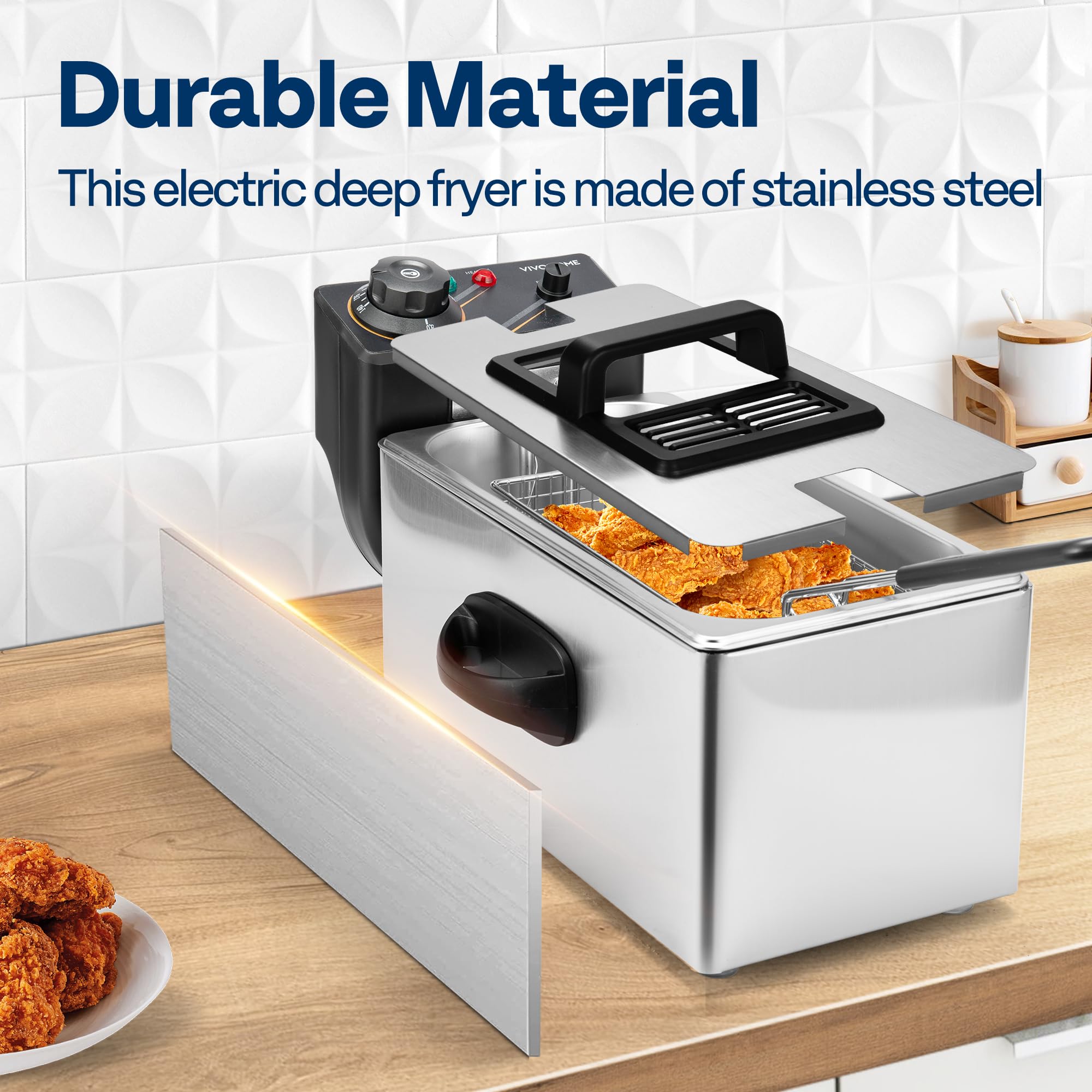 Freidora VIVOHOME con tapa de vidrio para monitorizar la cocción.