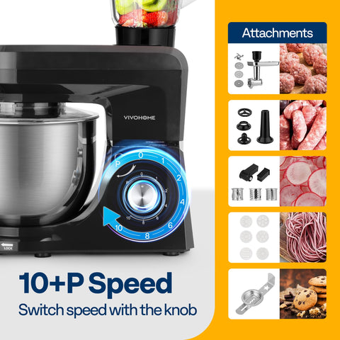 VIVOHOME: cabezal inclinado para añadir ingredientes fácilmente durante la mezcla.