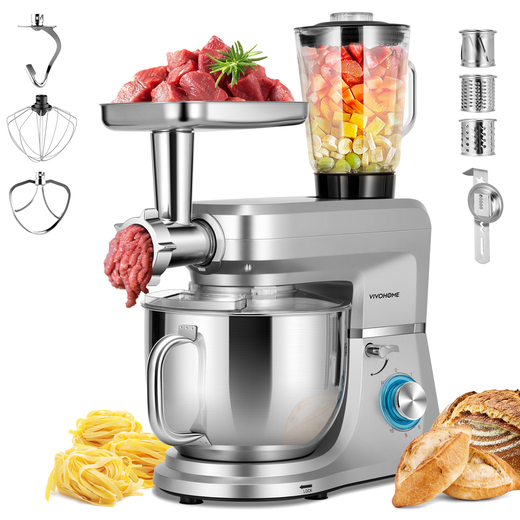 VIVOHOME 6 en 1: batidora de pie con tazón 8.5 cuartos para hornear