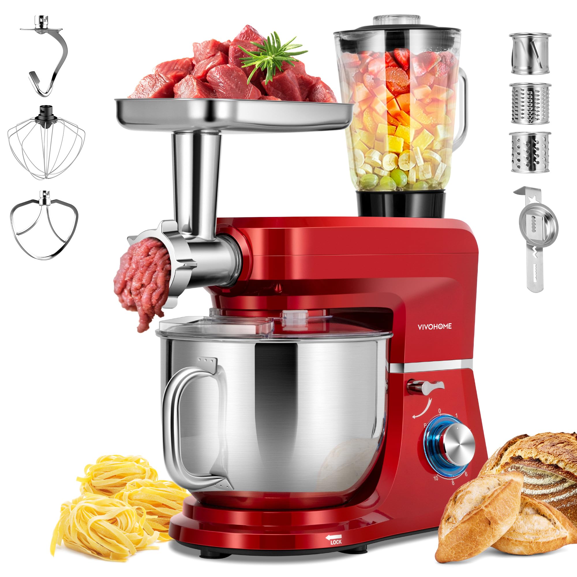 VIVOHOME Mezcladora de pie 6 en 1 con tazón amplio para hornear