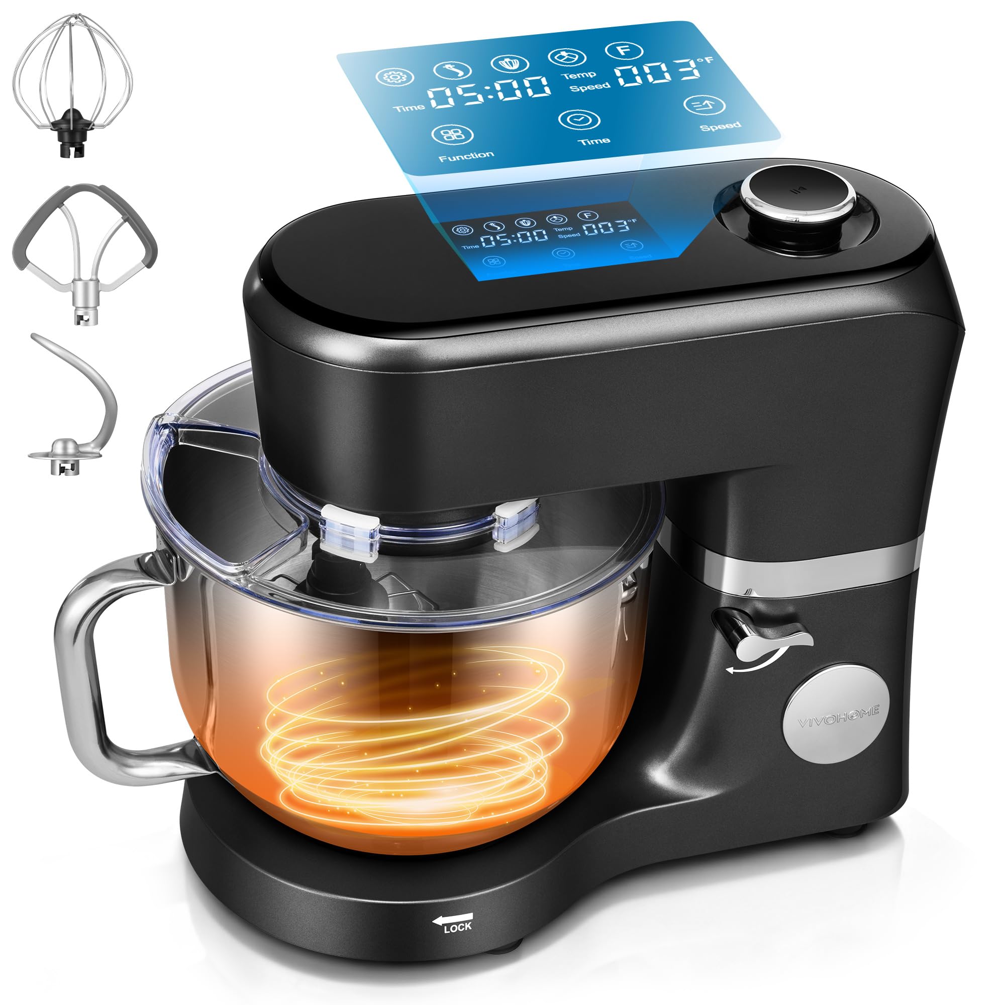La Mezcladora VIVOHOME con tazon de acero facilita amasar grandes lotes.