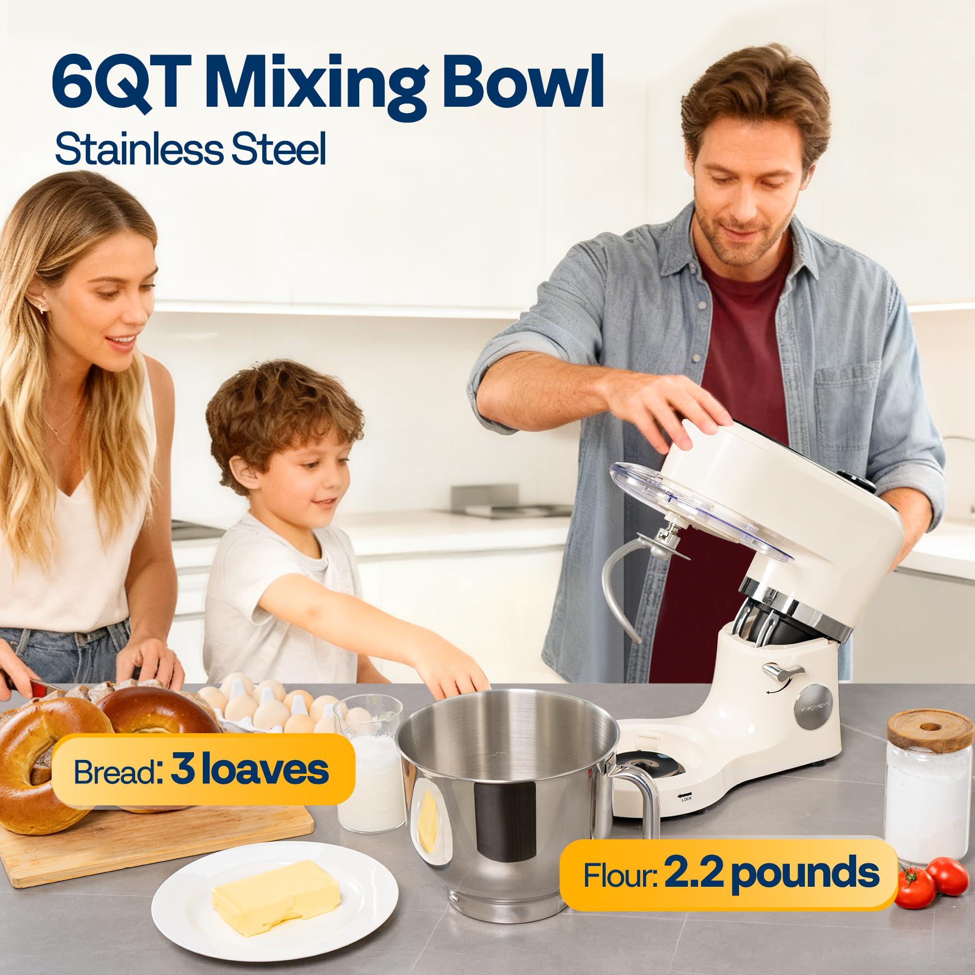 VIVOHOME tazón de 6 Qt con mango ergonómico para verter cómodamente.