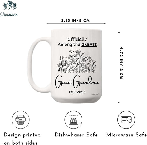 Vivulla68 Taza gran abuela diseño corazón, acabado premium para uso diario.
