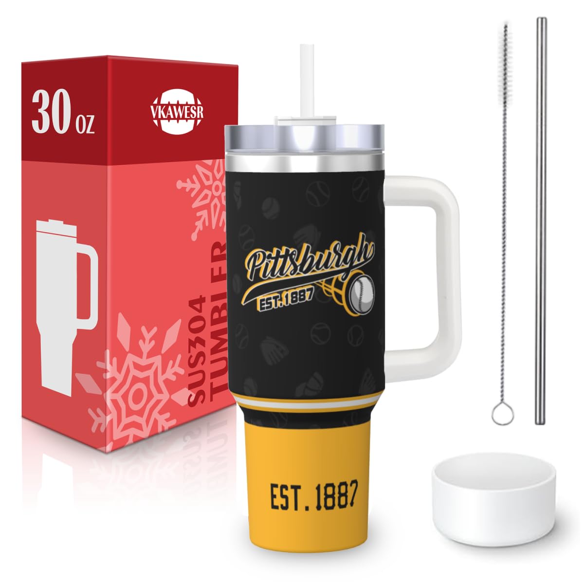 vkawesr Pittsburgh vaso termico con manija, ideal para llevar en cualquier viaje