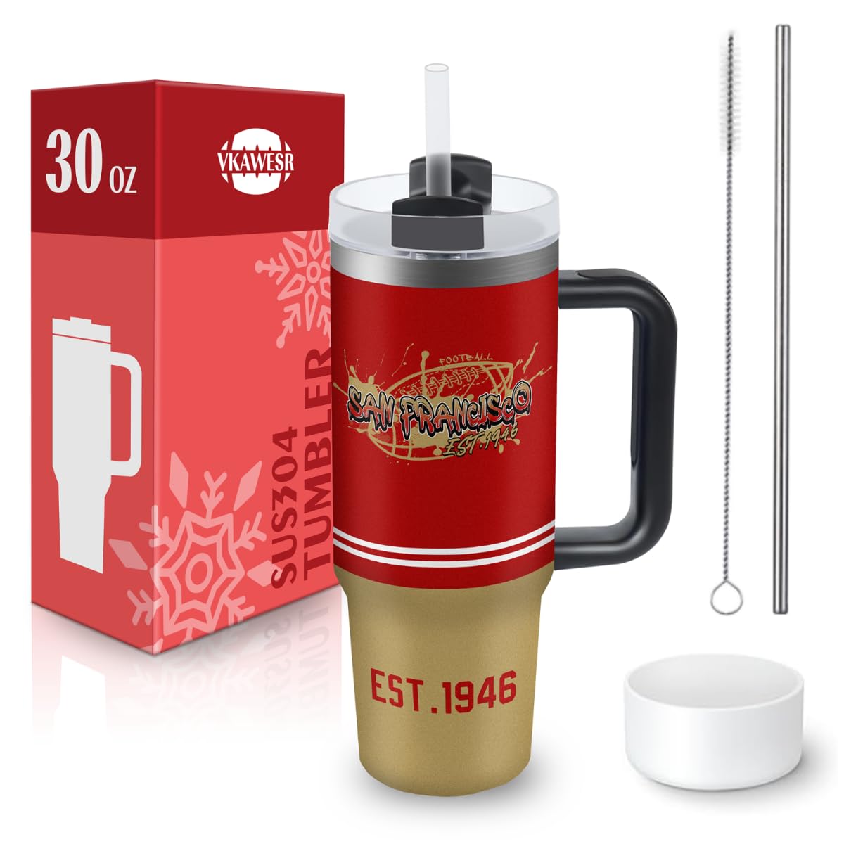 vkawesr San 30 oz tumbler con asa, cómodo para llevar bebidas calientes o frías