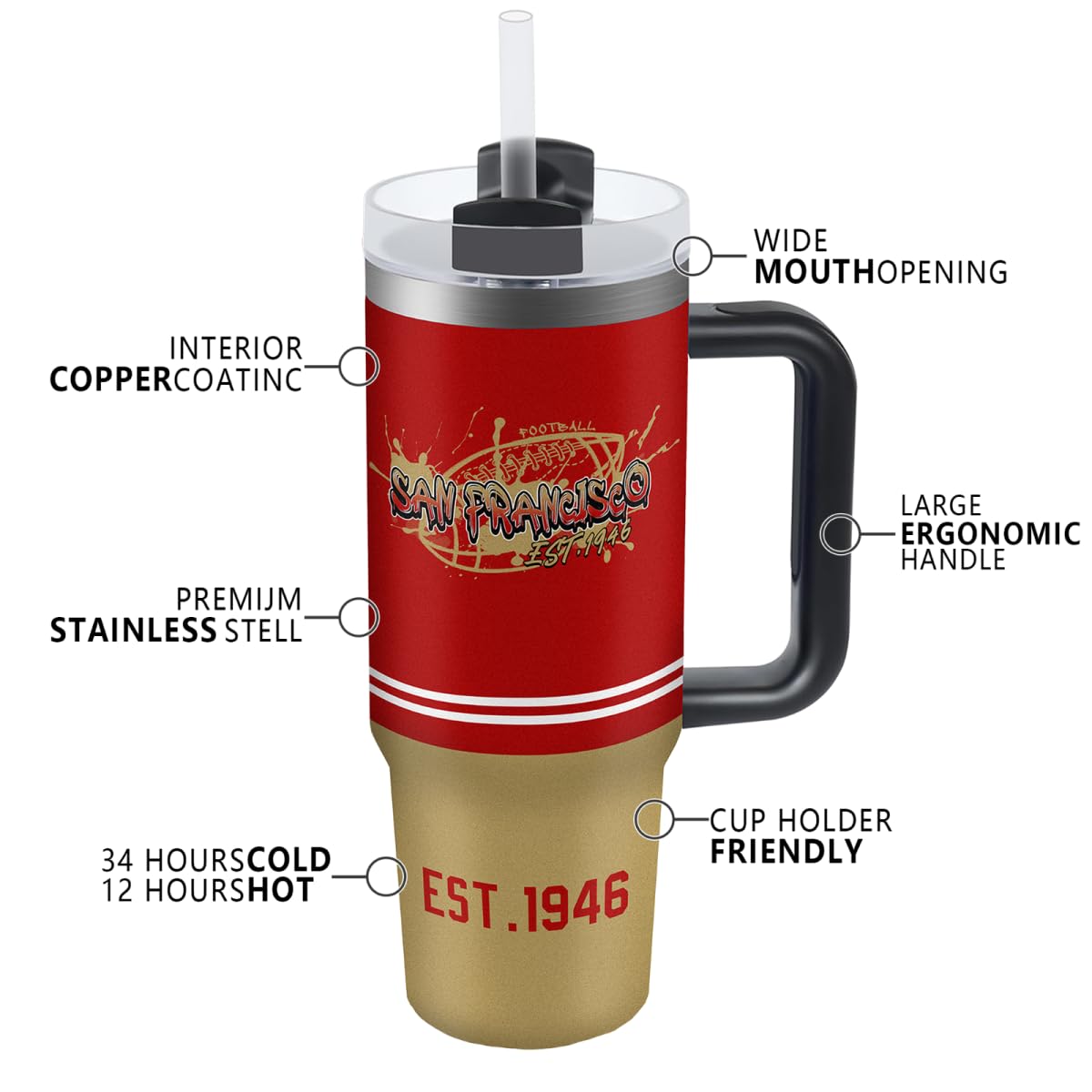 vkawesr San 30 oz tumbler con pajita, ideal para estudio o viaje