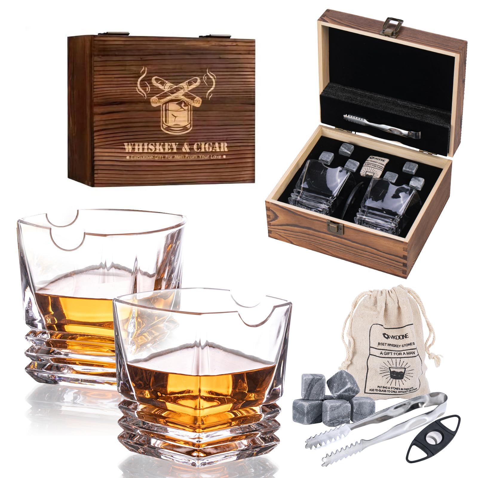 VKDONE vasos whisky cuadrados, diseño elegante para degustación.