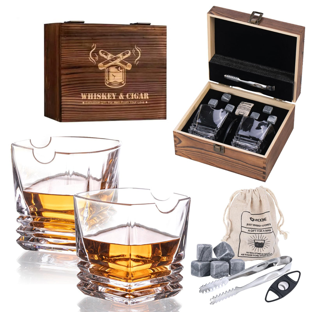 VKDONE vasos whisky cuadrados, diseño elegante para degustación.