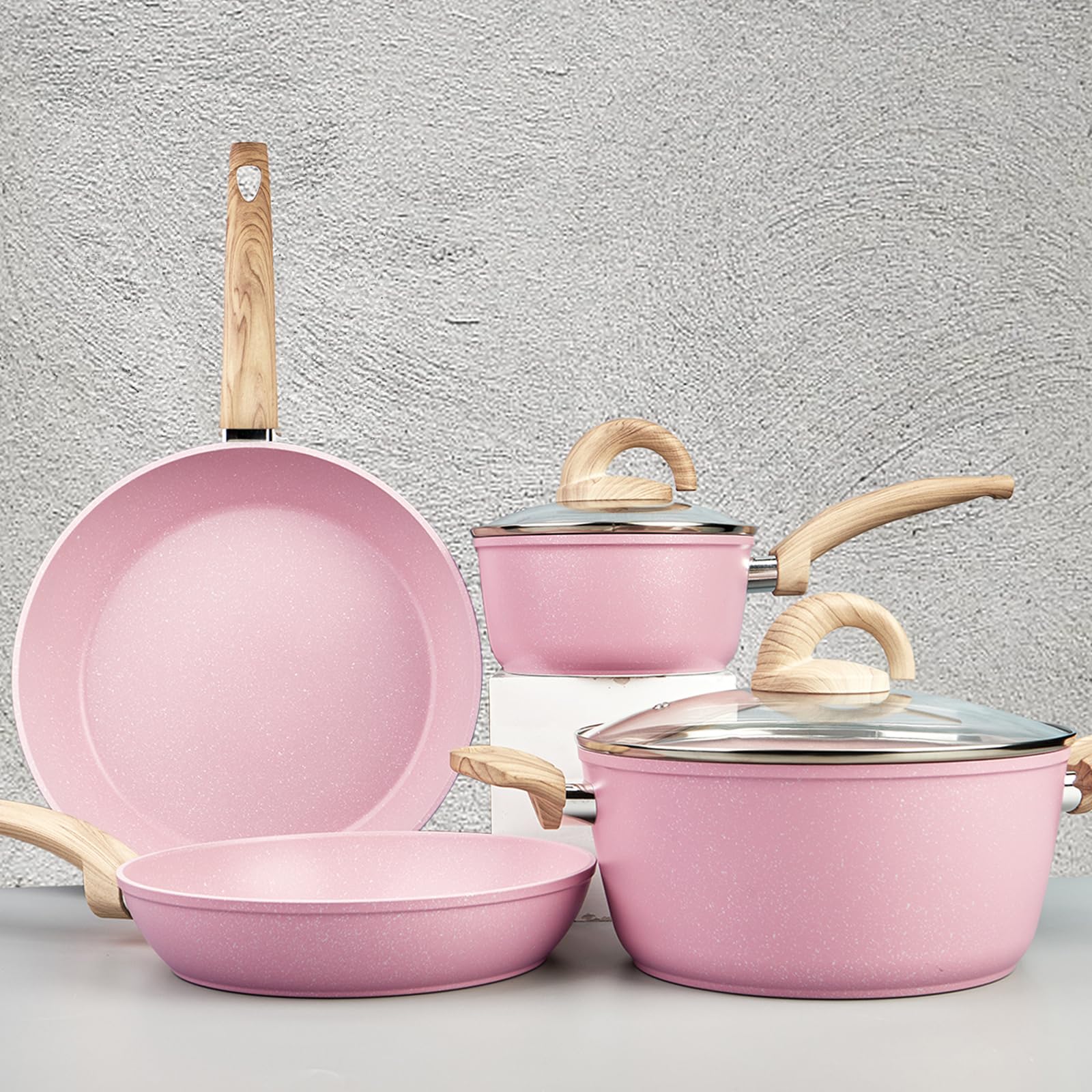 Conjunto-sartenes-rosa-6-piezas de Vkoocy para cocina versátil y segura