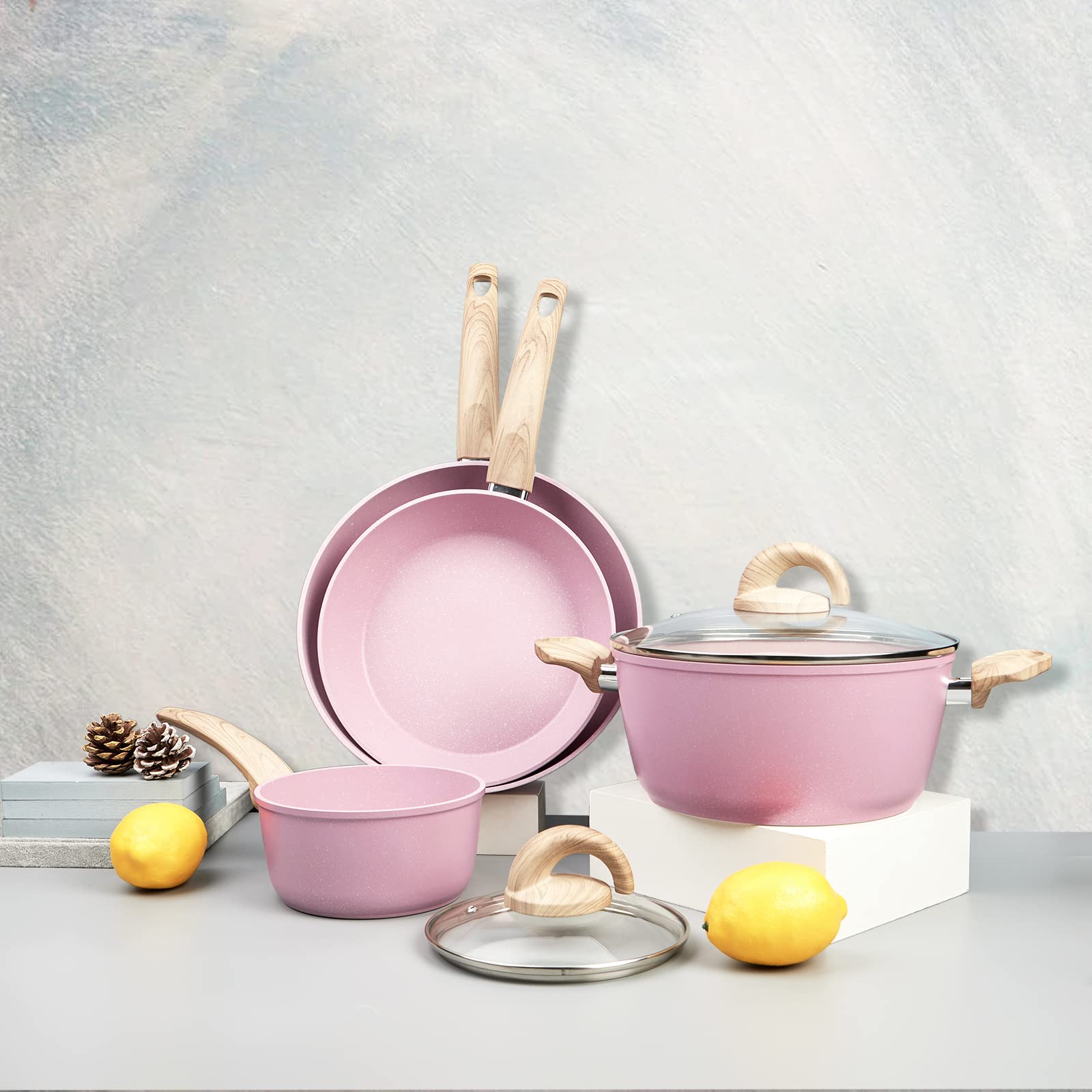 Sartén rosa de Vkoocy 11 pulgadas para salteados y guisos