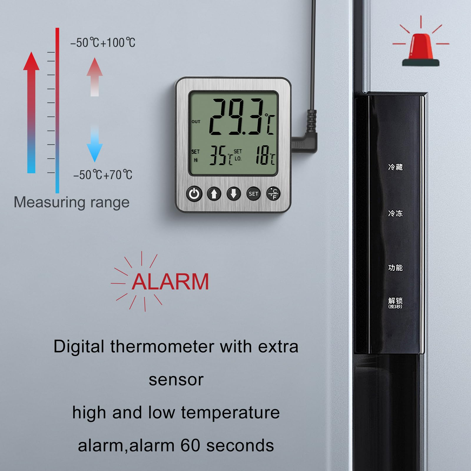 Lectura en pantalla de cristal y alarma de 60 segundos de VLEJEARI
