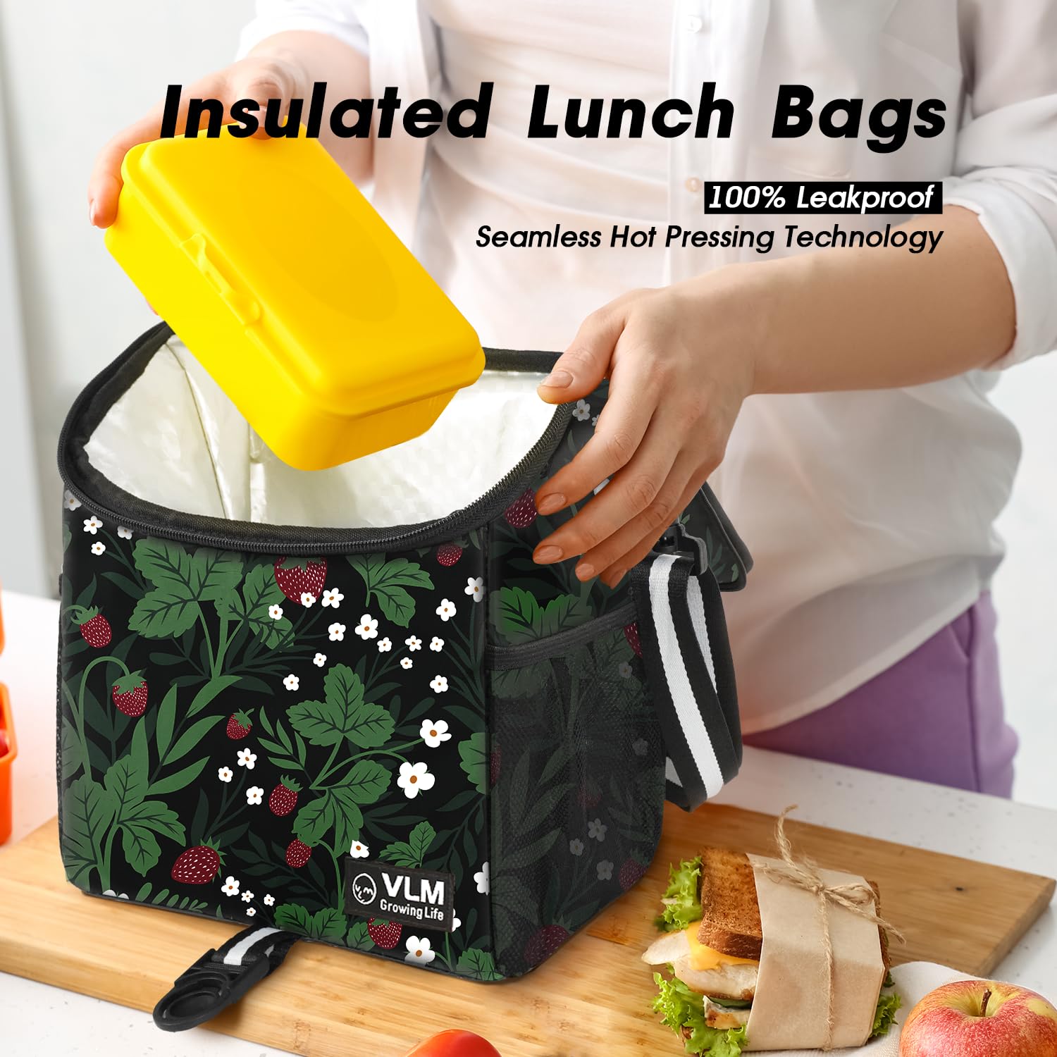 VLM bolsa de almuerzo mujer de capacidad grande para comidas, bebidas y meriendas.