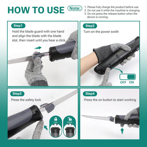 Carga USB VLOXO, cuchillo sin cables para uso inmediato.