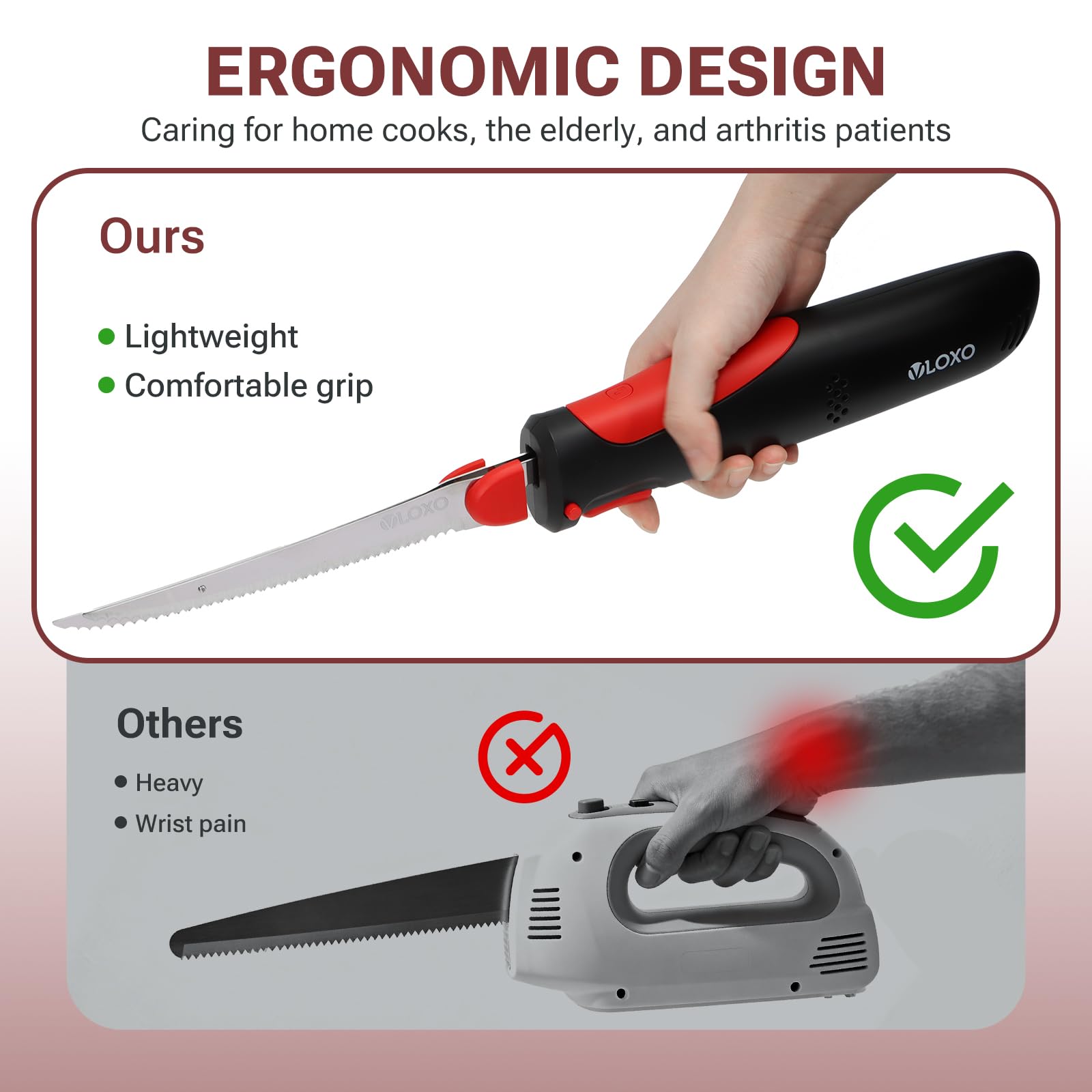 Mango ergonómico de VLOXO para un agarre cómodo.