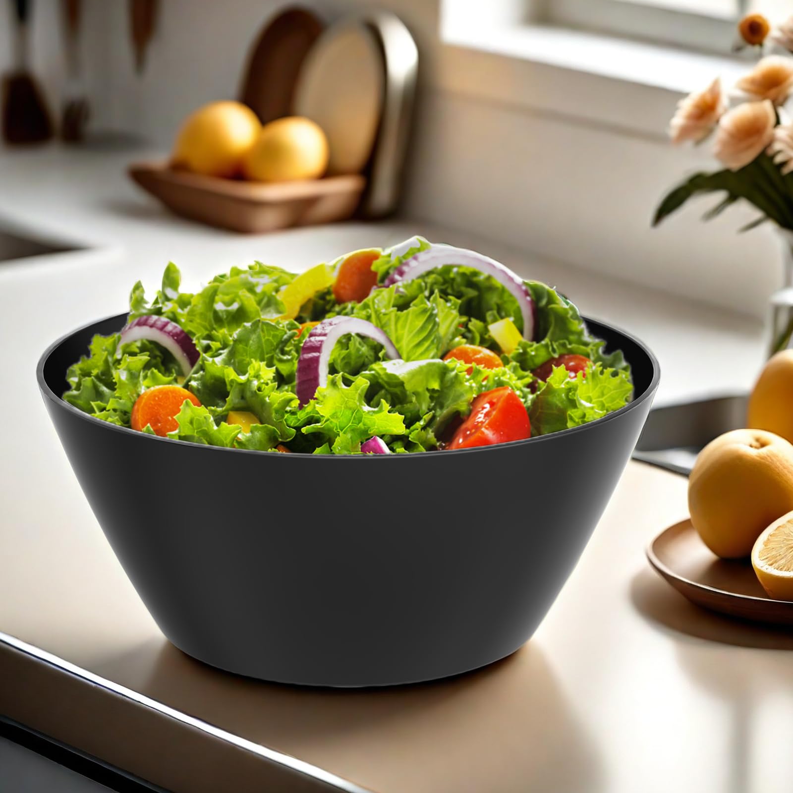 VnkloMes tazones negros de bambú, capacidad de 118 oz para porciones grandes.
