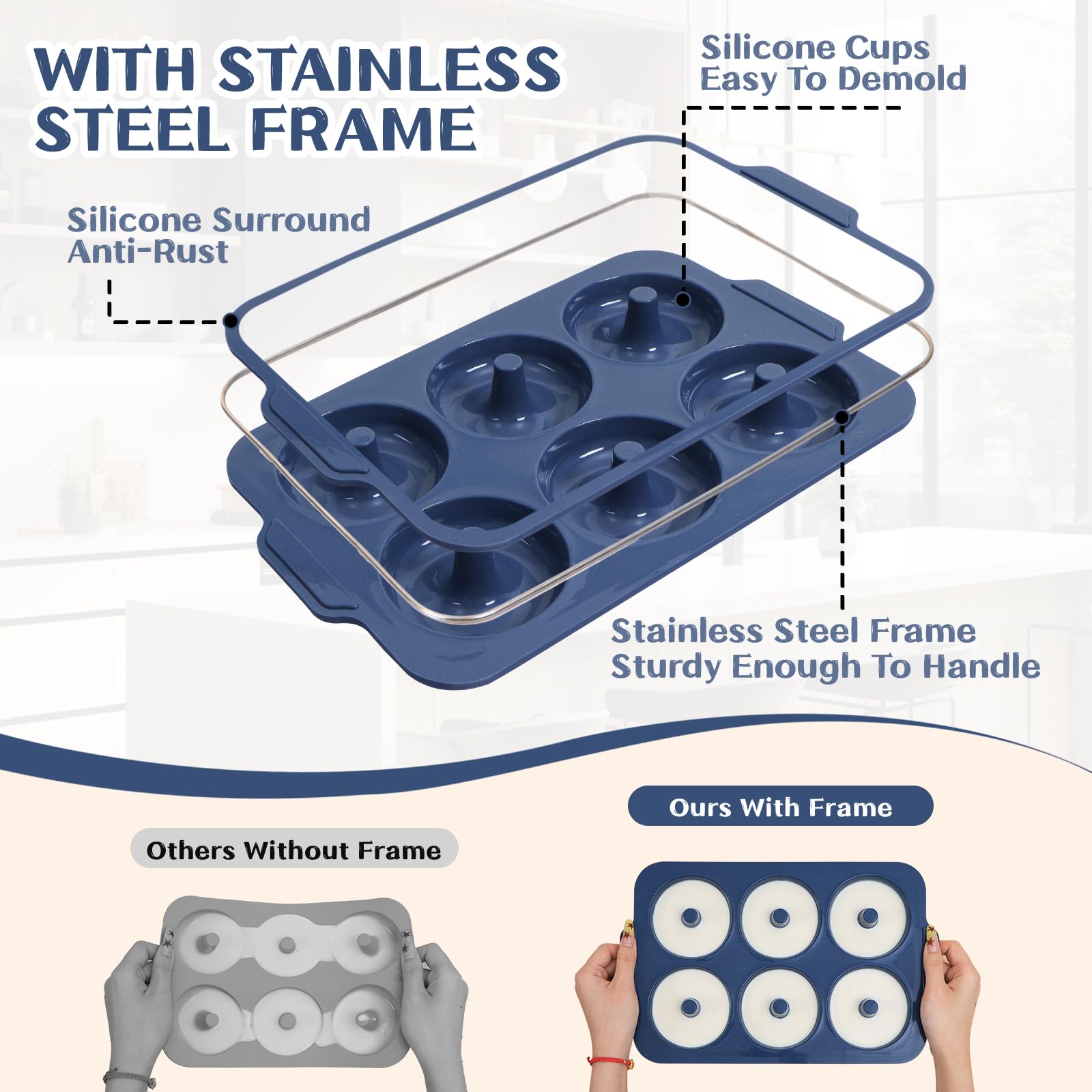 Vnray Donut Pan Silicona 4pulgadas, superficie antiadherente facilita desmolde.