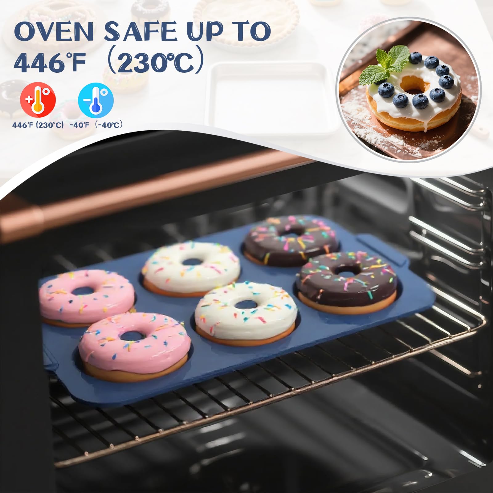 Vnray Donut Pan Silicona 4pulgadas, ideal para recetas keto y opciones saludables.