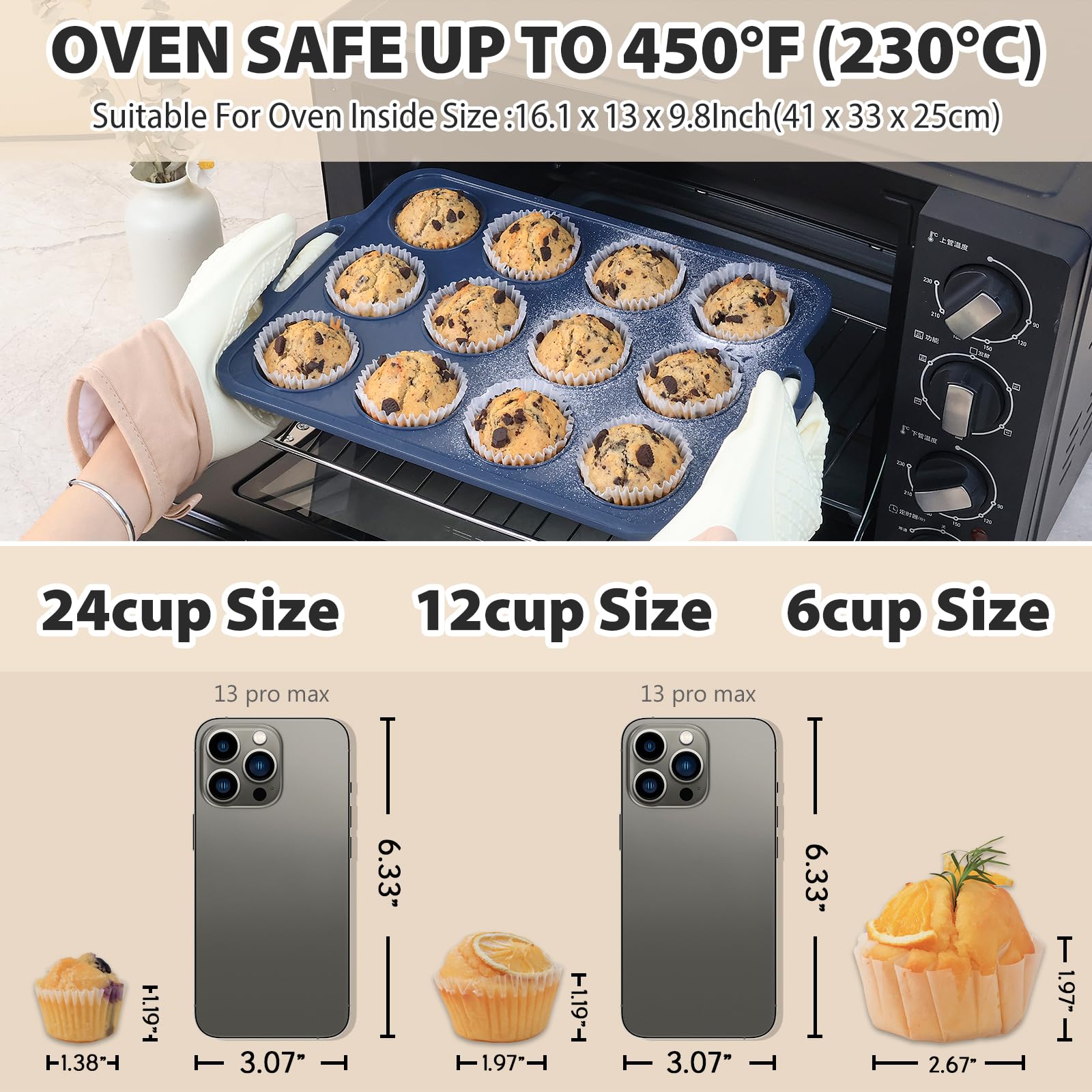 Horno hasta 450 °F con moldes Vnray para hornear seguro.