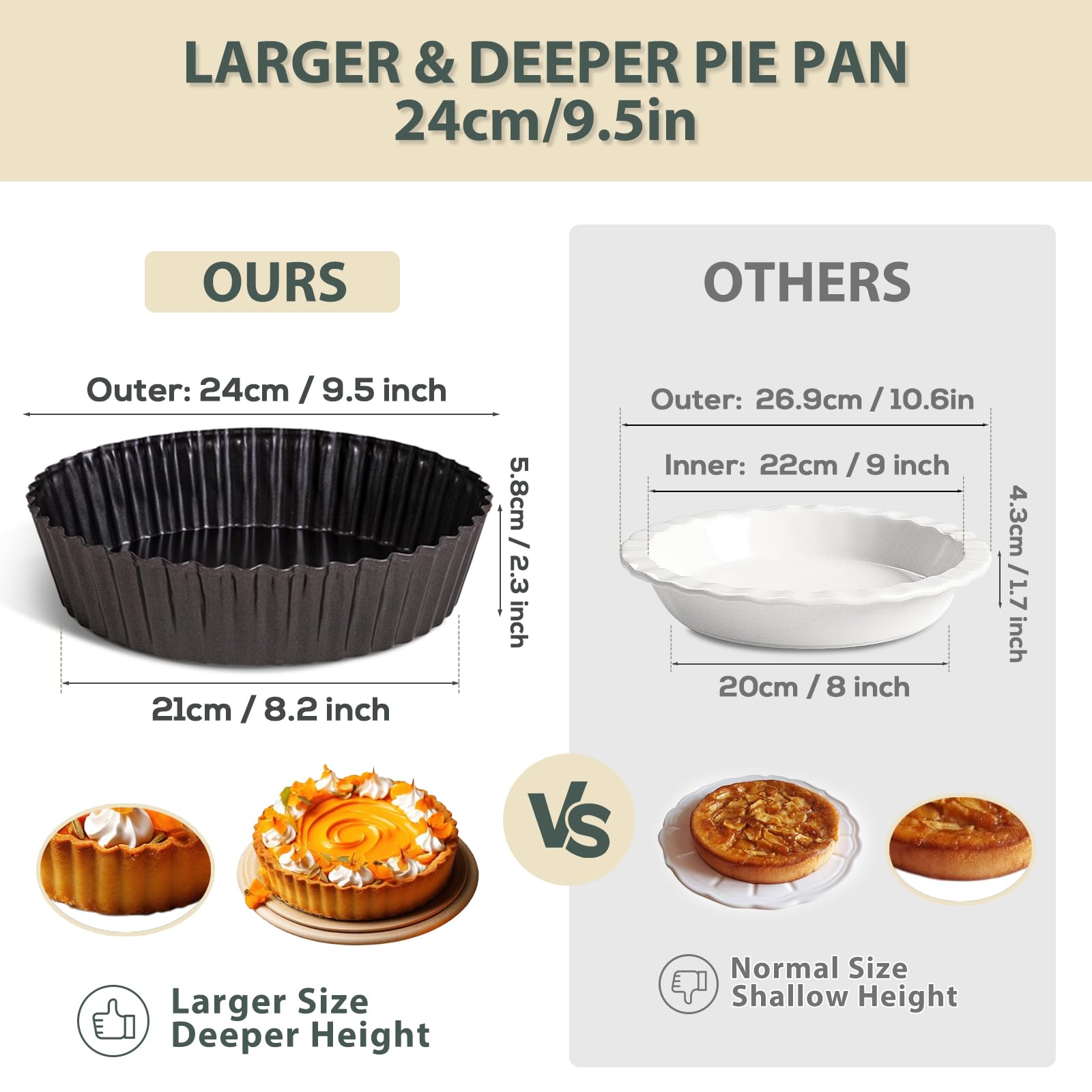 Vnray molde tarta profunda 9,5 pulgadas para pasteles grandes