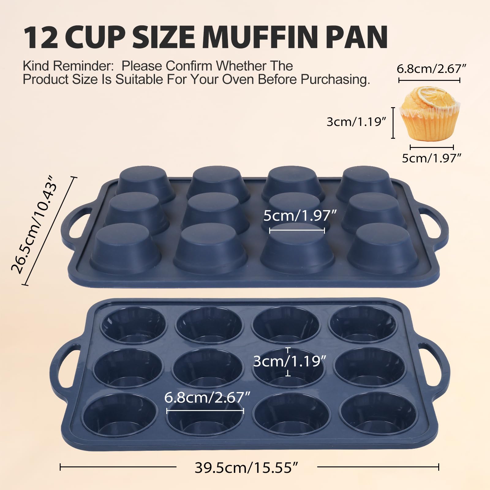 Moldes de silicona Vnray para muffins, 24 cavidades, gran capacidad.