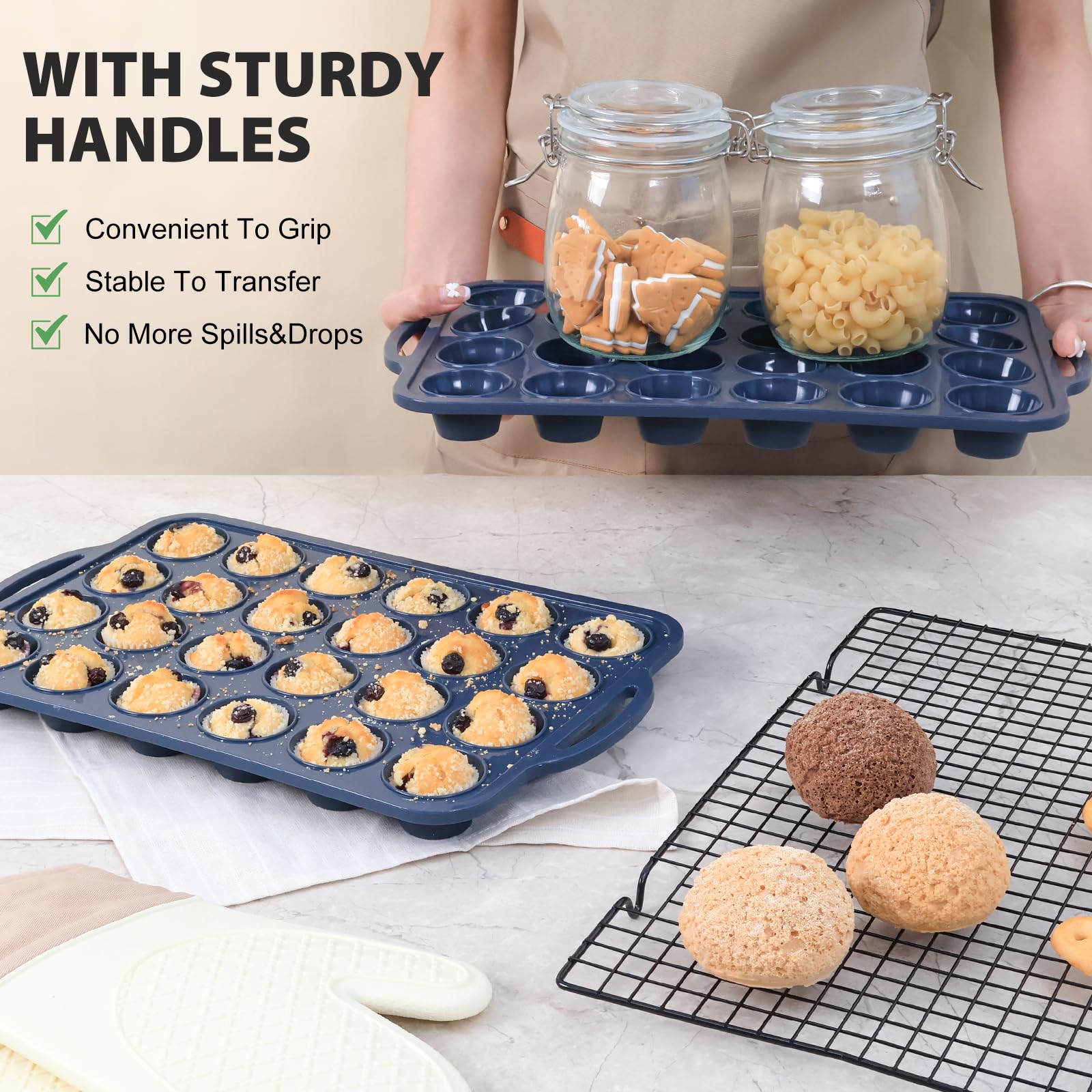 Vnray muffin silicona 24 cupos porciones individuales consistentes.