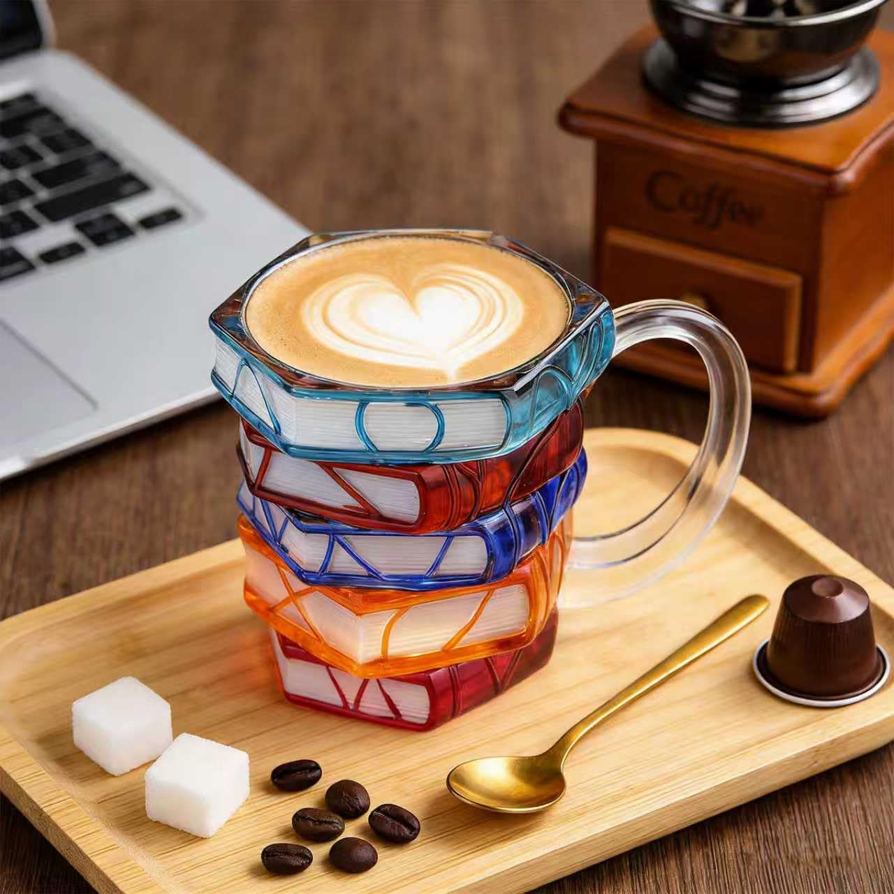 VNROSE taza café libro pintada a mano para disfrutar cada sorbo.