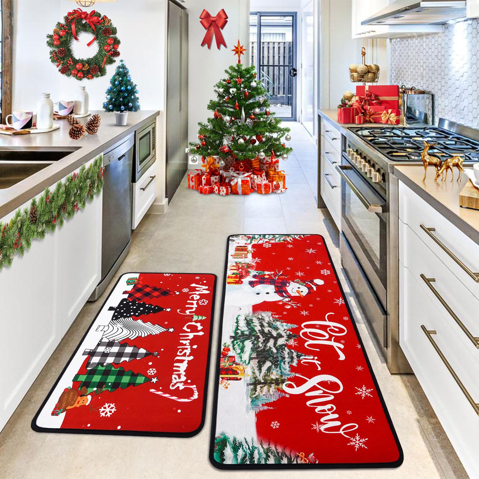Voanos alfombra cocina Navidad muñeco de nieve, ideal para evitar goteos frente al fregadero.