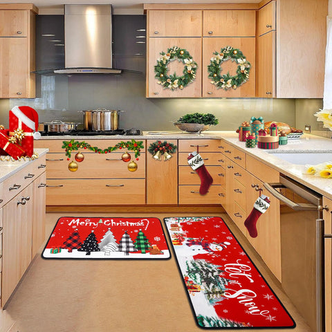 Voanos alfombra cocina Navidad paisaje invernal, mejora la estética de la cocina durante las fiestas.