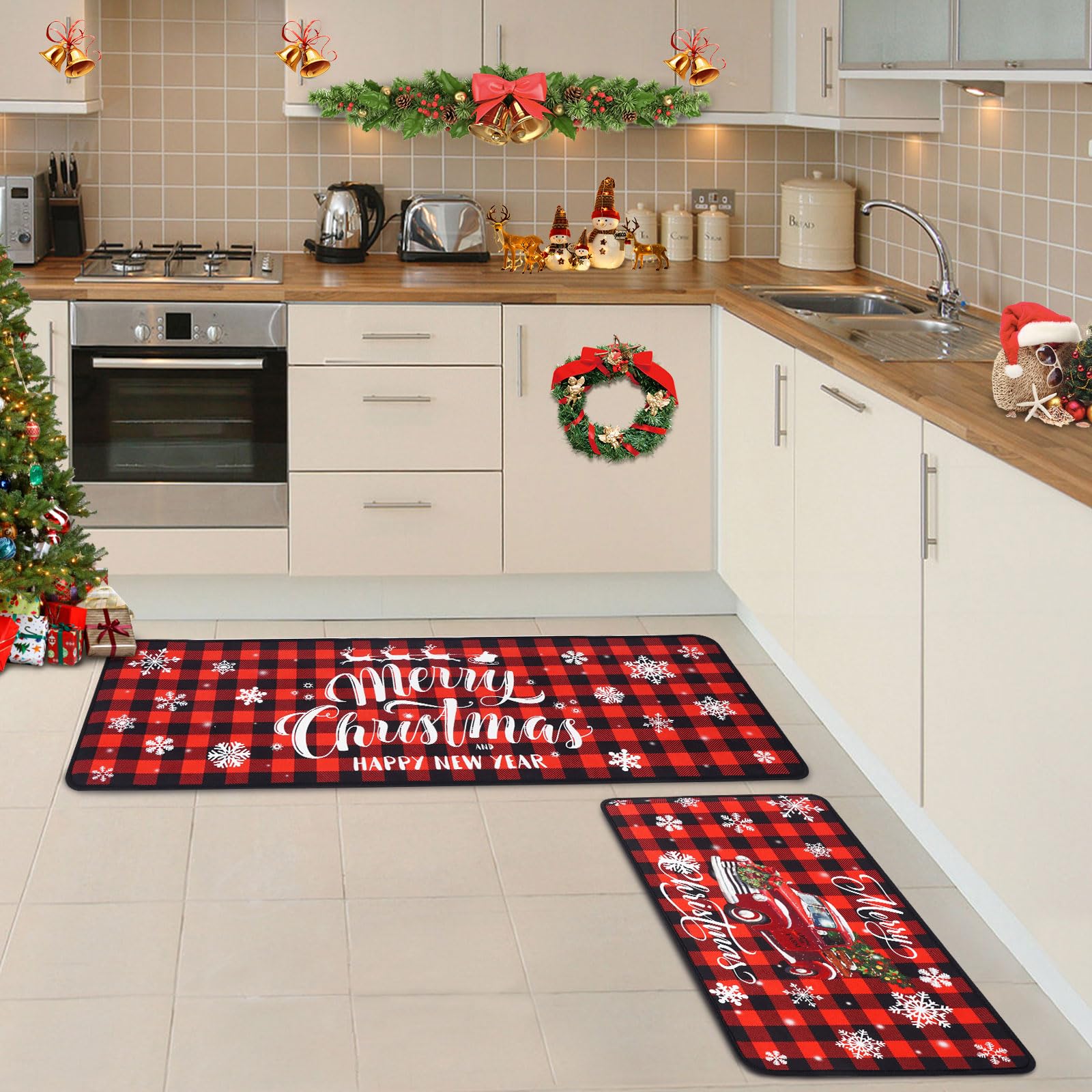 Voanos alfombra navidad ambiente cocina; superficie suave para pies cómodos durante tareas