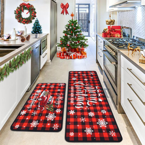 Voanos alfombra navidad cuadros rojos 17x30; atrapa derrames en la cocina