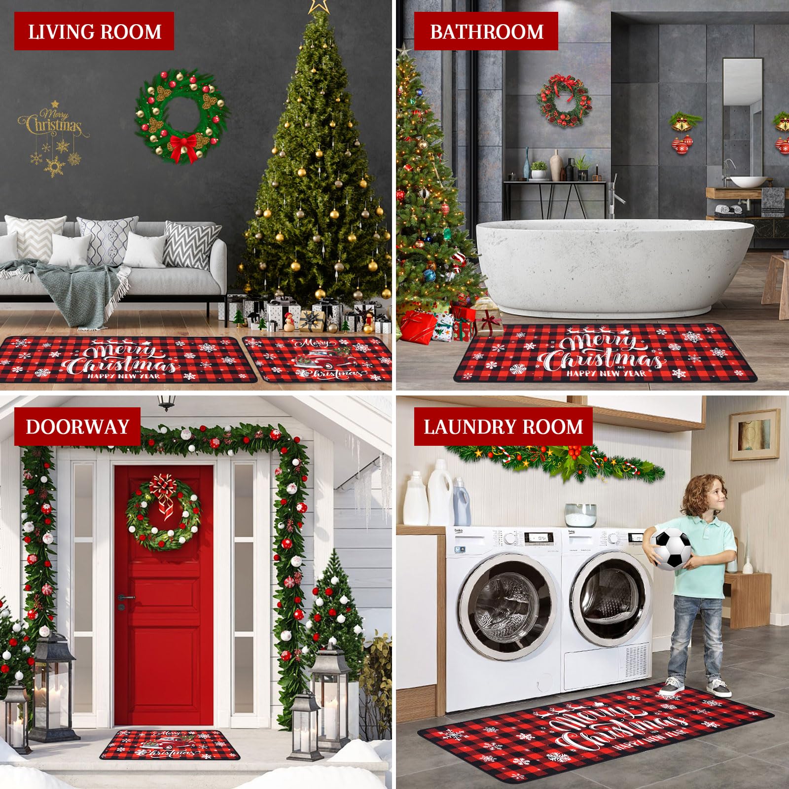 Voanos alfombra navidad diseno camion rojo; motivo tradicional para decorar la cocina